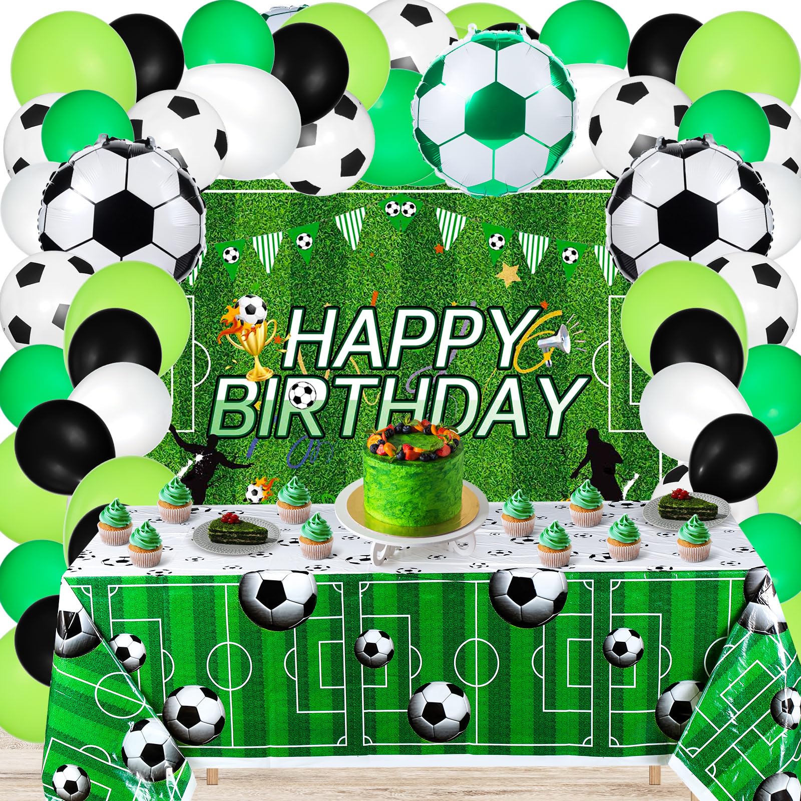 122 Pcs Soccer Themed Birthday Party Supplies Soccer Party Decorations Include Soccer Backdrop Soccer Balloons Plastic Soccer Table Covers Tablecloth Soccer Theme Sport Activity for Kid Adult